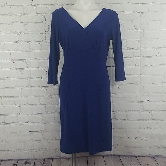Clara S. Blue long sleeve v-neck Mid Length dress Size medium. - Picture 1 of 7